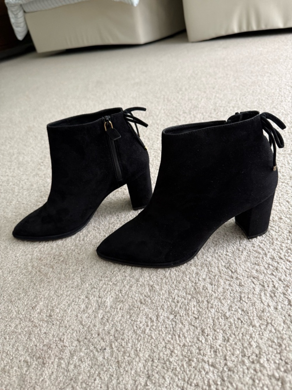 Stuart Weitzman Black Suede Pointed-Toe Ankle Booties - Picture 4 of 7
